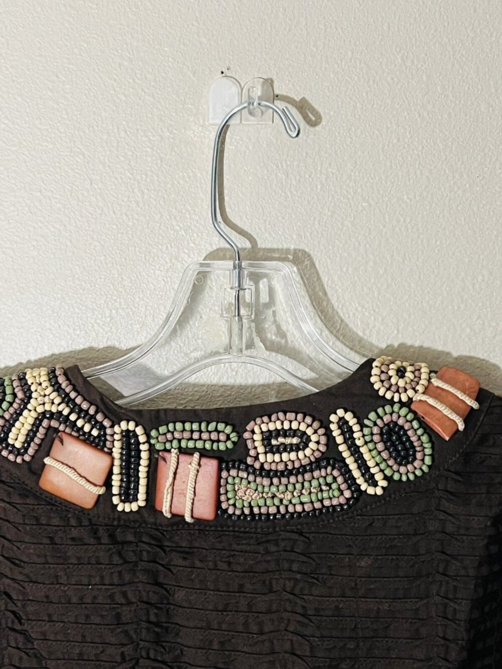 Chico's Womens Jacket size 0 Small Textured beaded wood Brown embellished neck - Picture 7 of 7